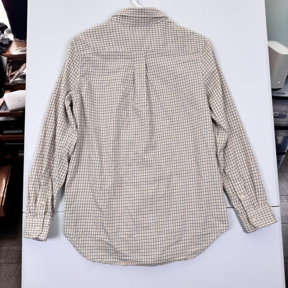 Ralph Lauren Boys Plaid Button Down Shirt Tan Navy Yellow Size L 14-16 Cotton